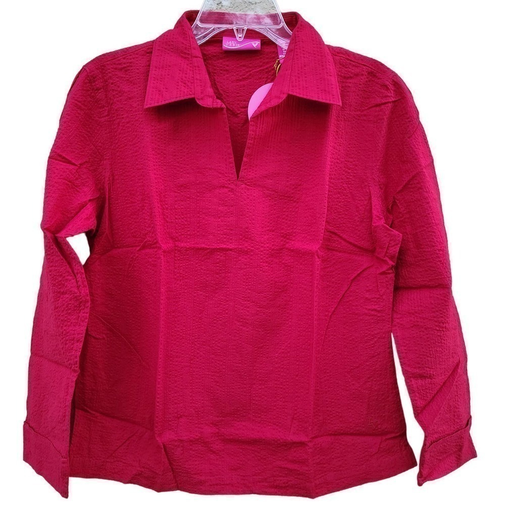 Lady Vesi Red Long Sleeve Collared Top Women's Large NWT